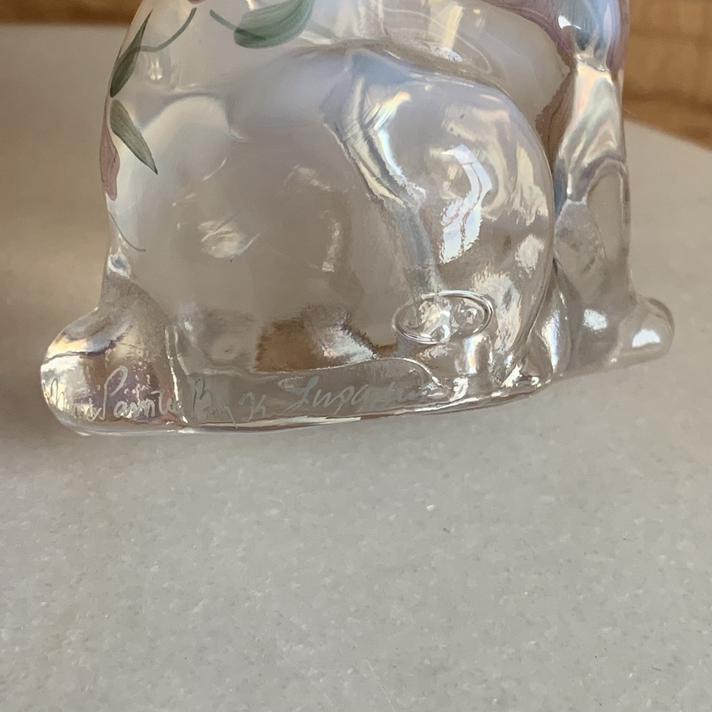 Fenton MCM Glass Cat‎ Hand Painted With Flowers Floral Design Opalescent 3.5" - Picture 6 of 8